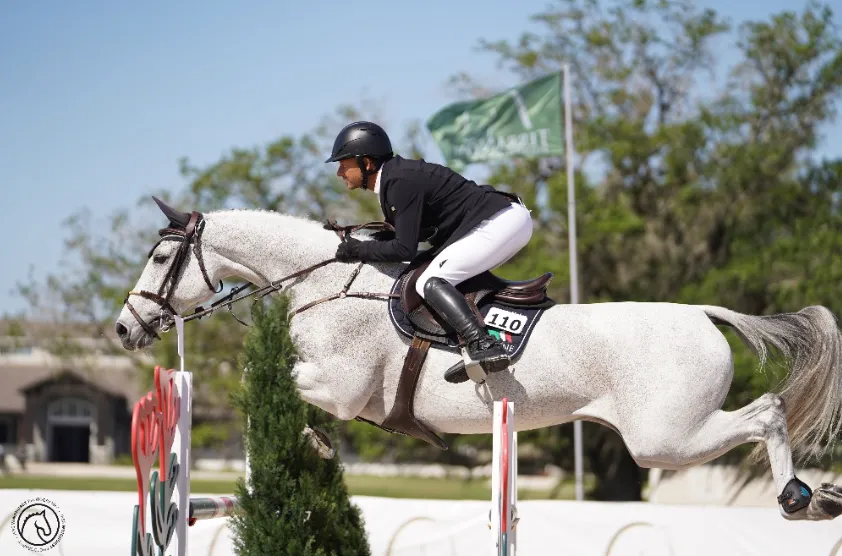 Alberto Michan riding Golden Boy VL in the $50,000 TerraNova Spring Series National Grand Prix