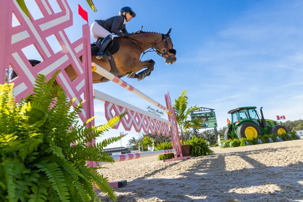 Amanda Derbyshire riding Cornwall BH over a jump to win the $32,000 Everglades Equipment Group FEI Welcome Speed at TerraNova