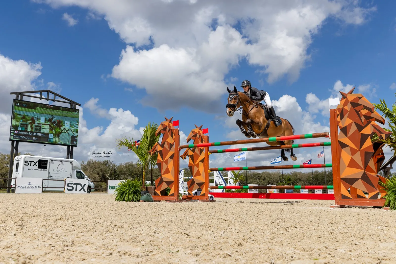 Amanda Derbyshire riding Cornwall BH in the $65,000 Akerman LLP FEI 1.45m Grand Prix at TerraNova