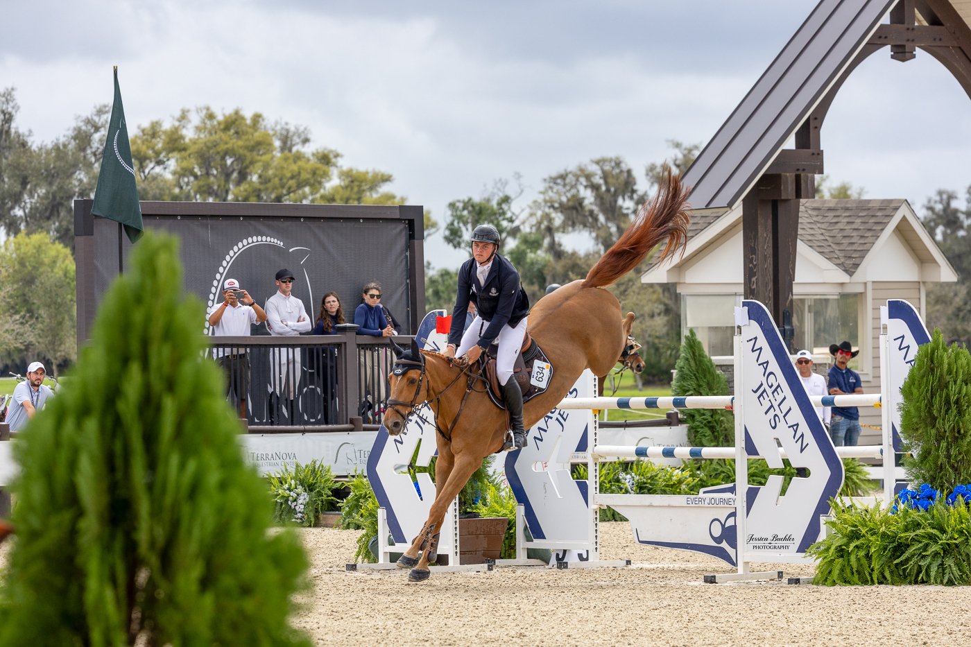 Ansgar Holtgers Jr. riding Kennedy Z in the FEI Welcome Speed at TerraNova