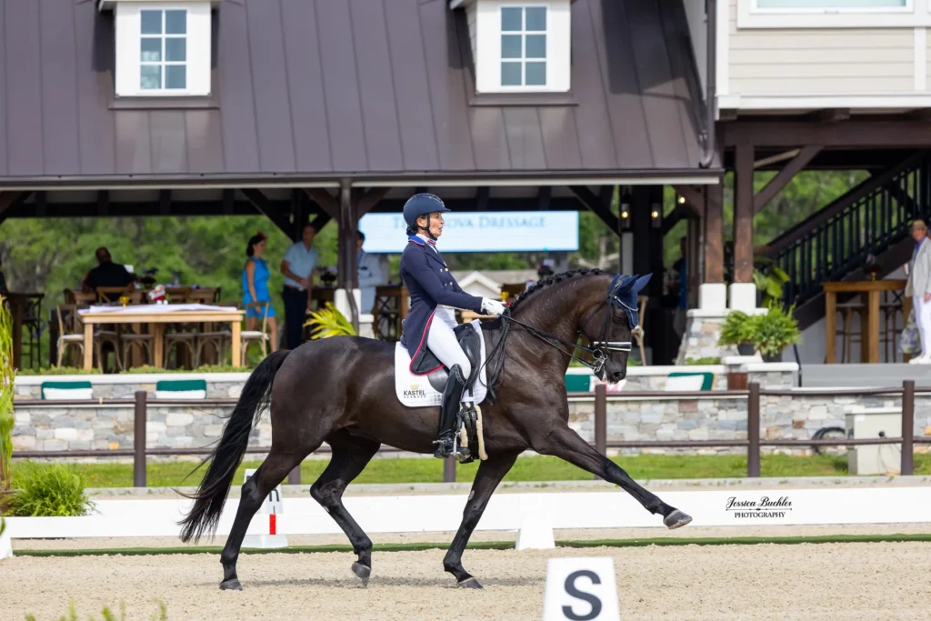 Charlotte Jorst riding Zhaplin Langholt in the STX USA CDI3 Grand Prix Freestyle at TerraNova