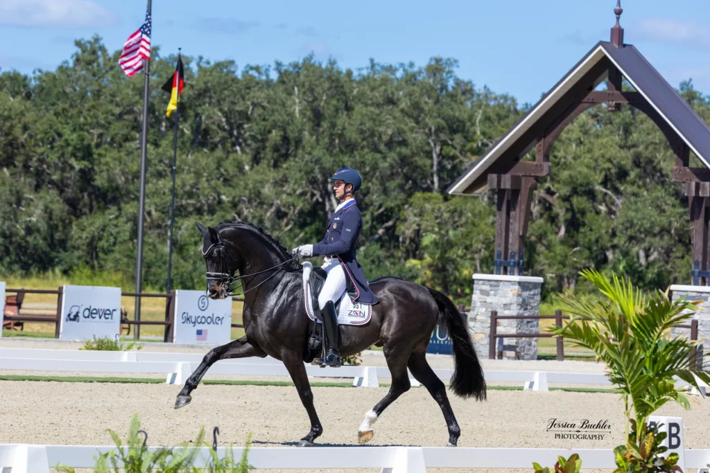 Christian Simonson riding Indian Rock in the B&D Builders CDI-W Grand Prix Freestyle at TerraNova Equestrian Center