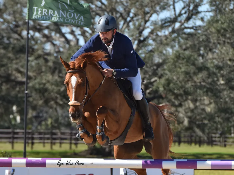 Craig Starr riding third-place mount Christian Dior in the $10,000 Welcome Stake at TerraNova