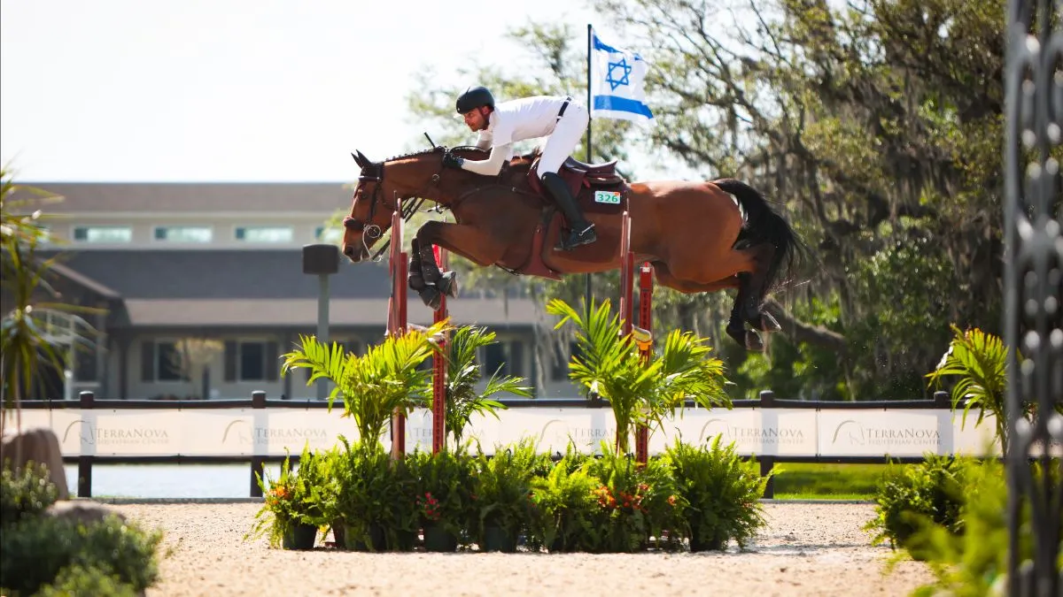 Daniel Bluman riding Cachemire de Braize to win the $32,000 Galati Yacht Sales FEI 1.45m Welcome Speed at TerraNova