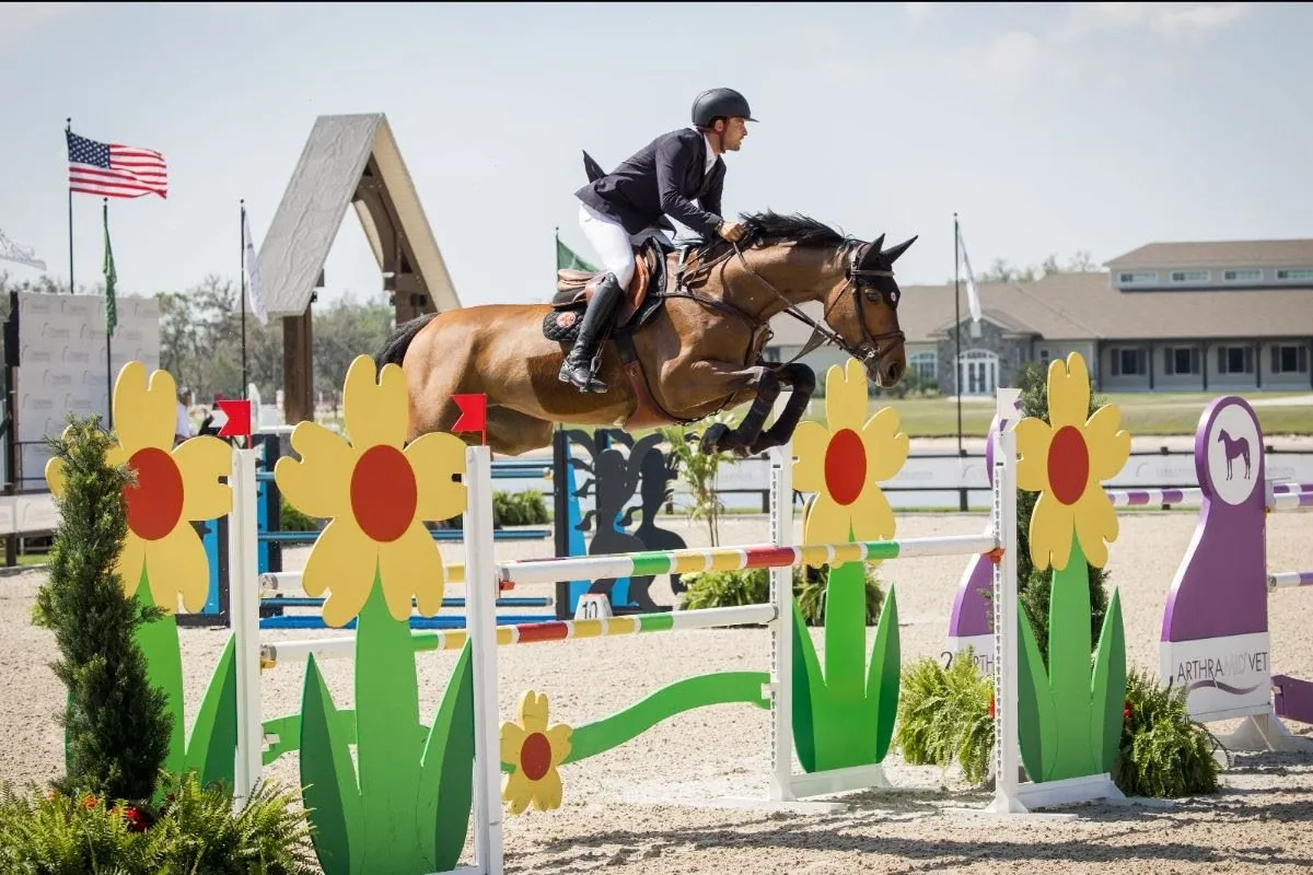 Daniel Bluman riding Colestina H in the FEI 1.45m Grand Prix at TerraNova Week 2