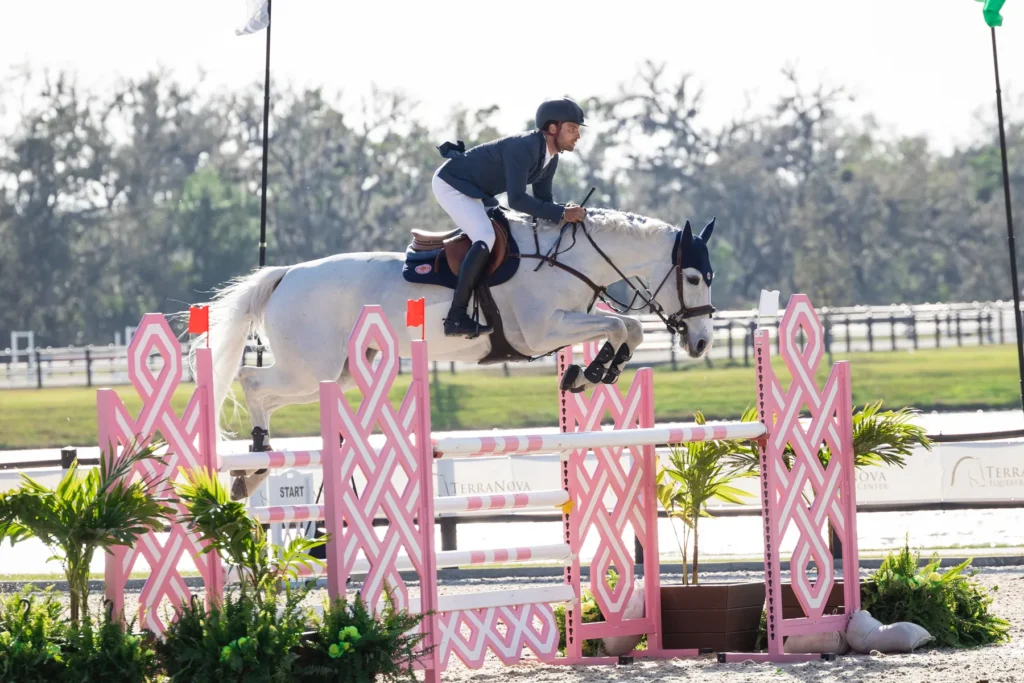 Daniel Bluman riding Gemma W to win the $32,000 FEI 1.45m Welcome Speed at TerraNova