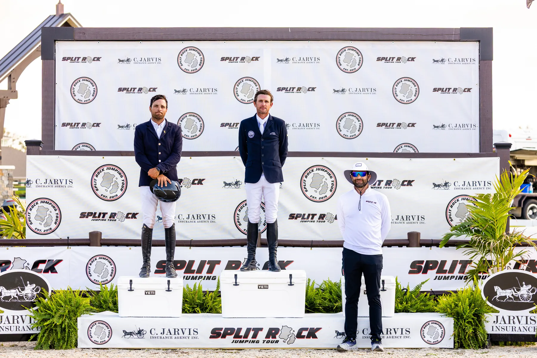 Daniel Bluman, Darragh Kenny and Derek Braun on the podium at the C. Jarvis Insurance FEI Welcome Prix