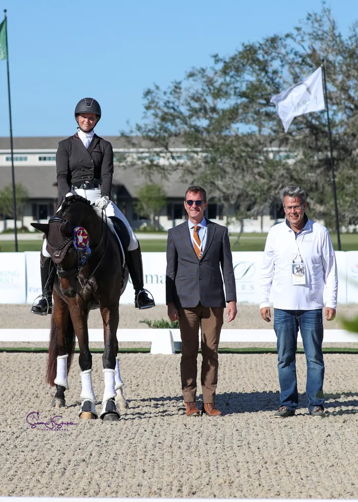 Eline Eckroth with Daphne alongside Khristof Umbach and Thomas Baur at TerraNova Dressage II