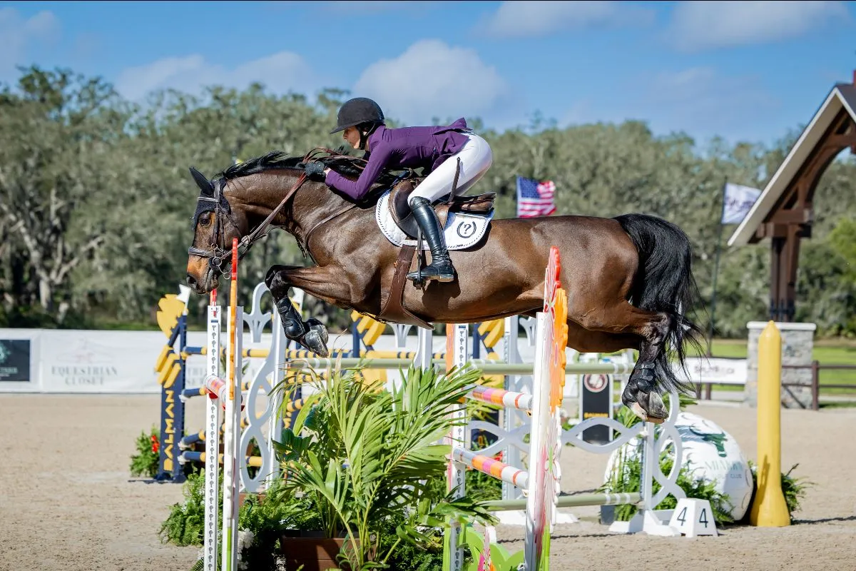 Hallie Grimes riding Karoline of Ballmore to second in the Lugano Diamonds FEI Grand Prix at TerraNova