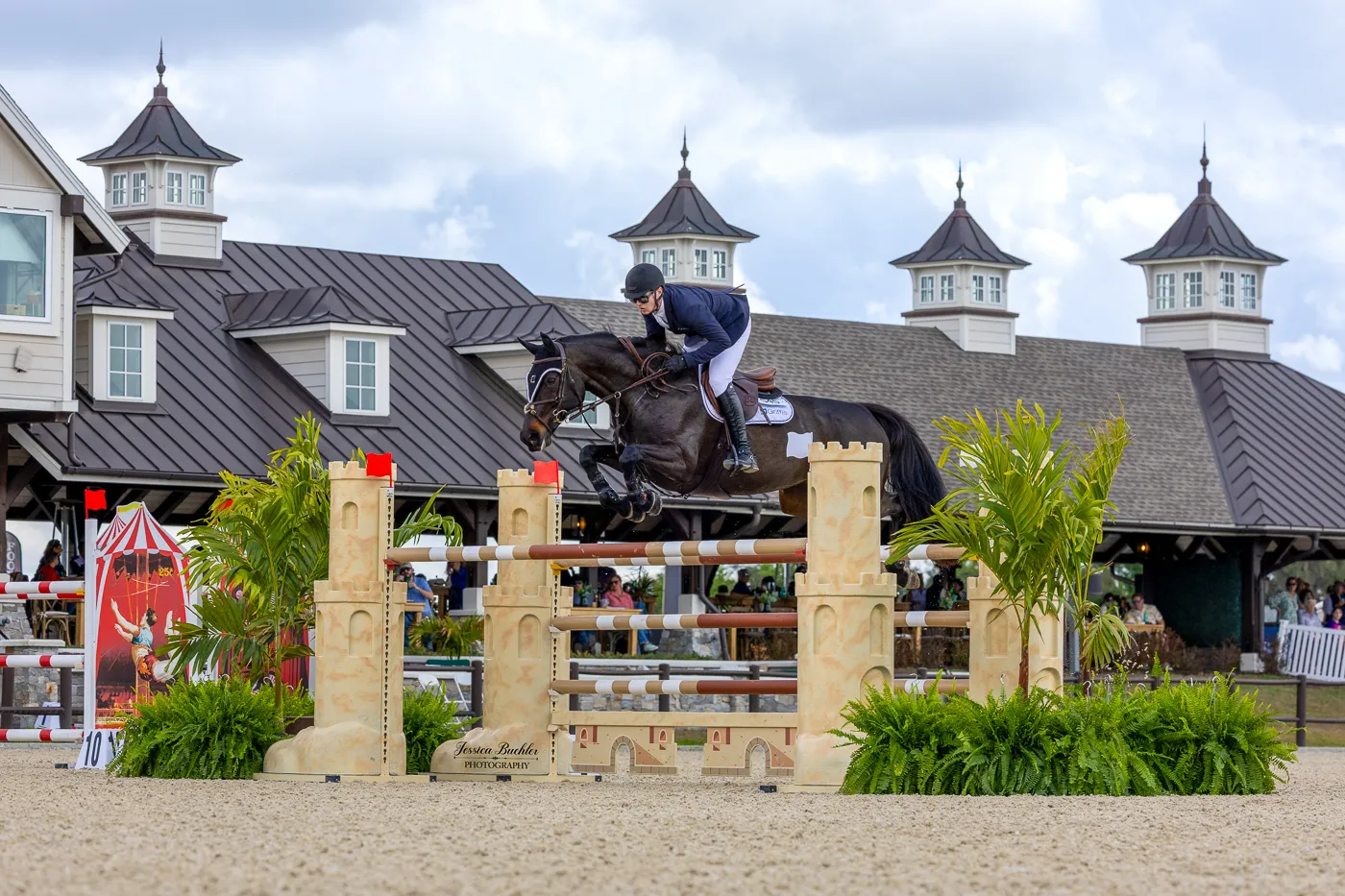 Harry Harding riding Cequera La Beau over a jump in the $75,000 B&D Builders National Standard Grand Prix at TerraNova