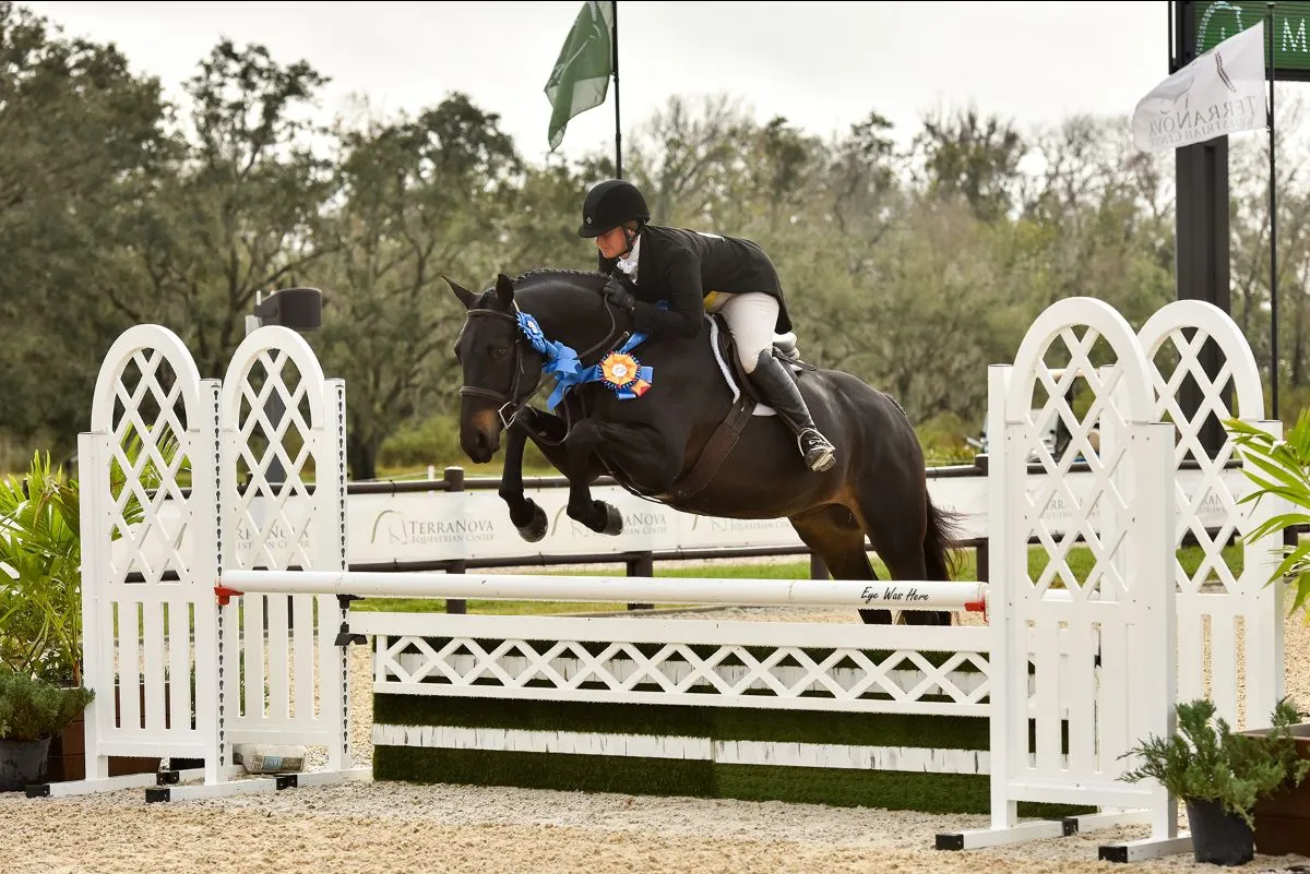 Jennifer Alfano riding Pendleton to win the $5,000 The Estates at TerraNova USHJA National Hunter Derby