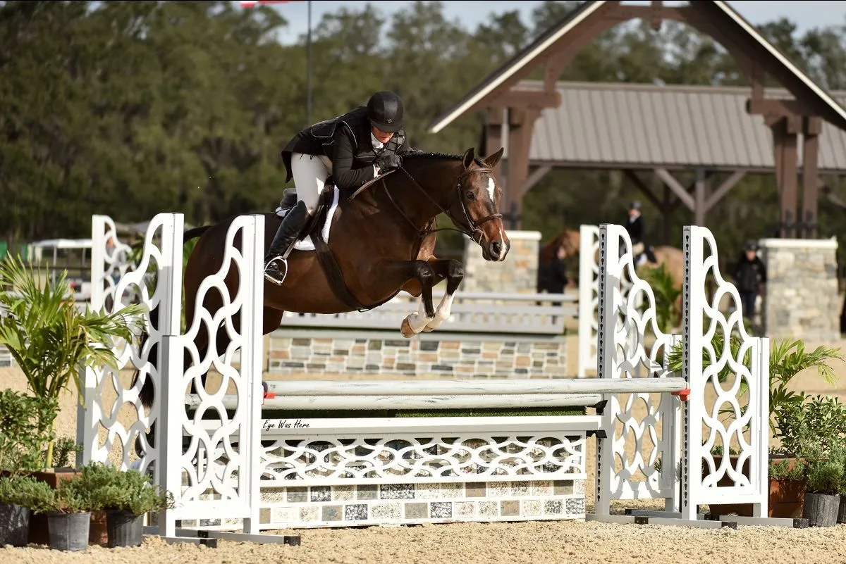 Jennifer Alfano riding Southside of Heaven to second in the USHJA National Hunter Derby at TerraNova