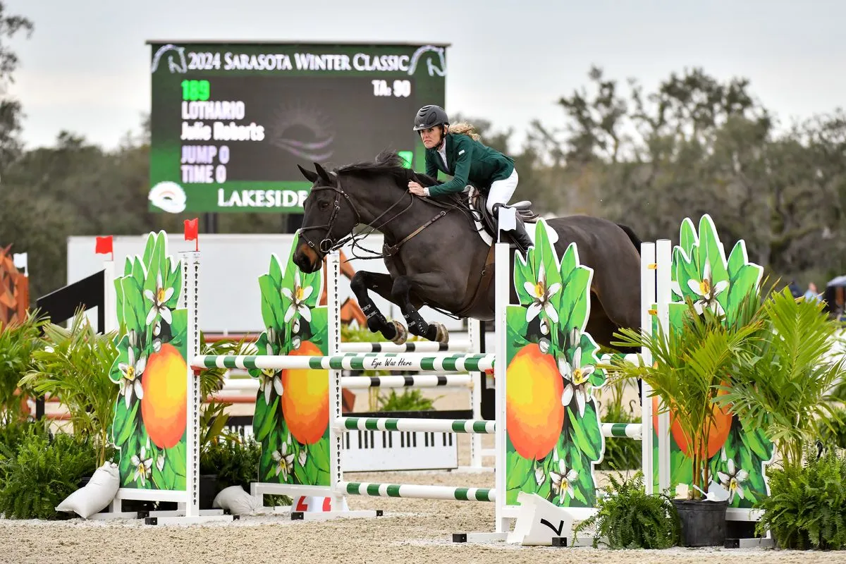 Julie Roberts riding Lothario to win the $5,000 NAL 1.20m Junior/Amateur Classic at the Sarasota Winter Classic at TerraNova
