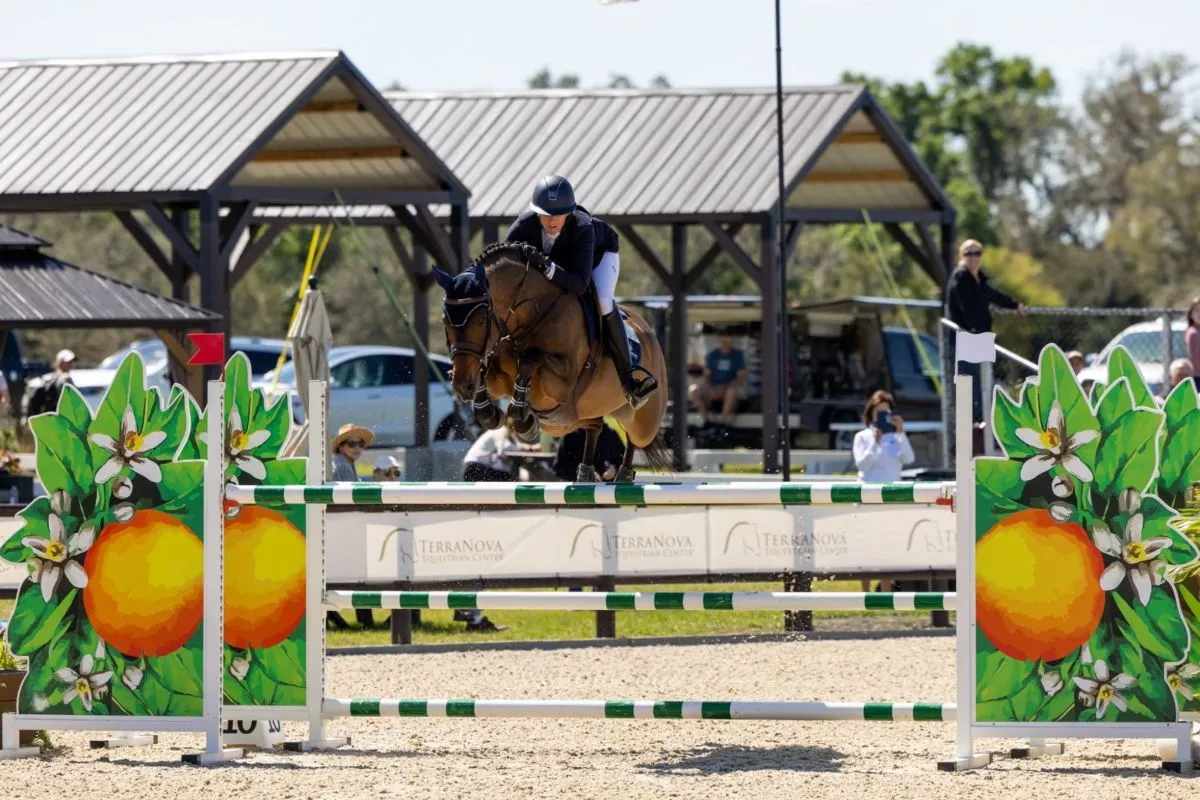 Kelly Soleau-Millar riding Fire Fly to second in the $20,000 The Estates at TerraNova 1.35m National Prix
