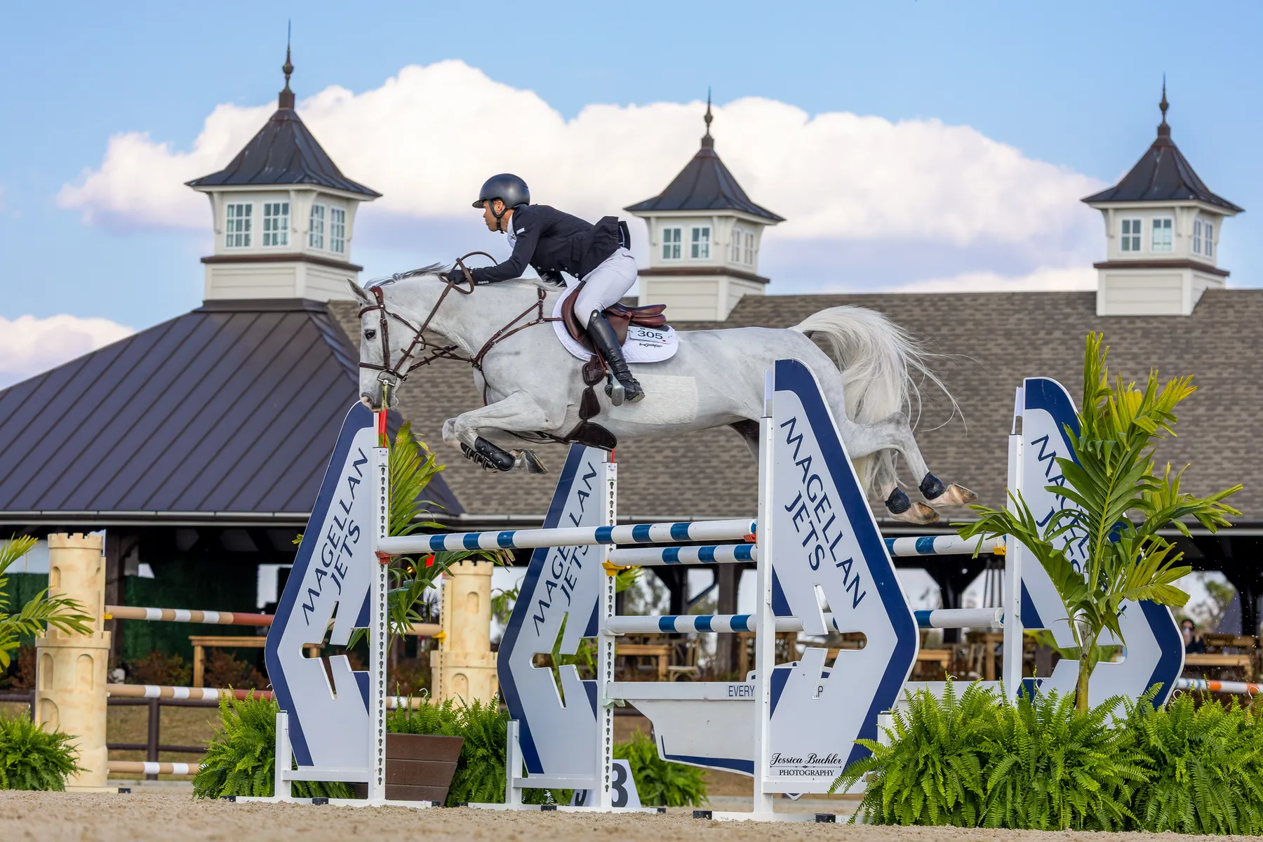 Kent Farrington riding the grey mare Diakatisa in the $32,000 Howard Leasing 1.45m FEI Welcome Speed at TerraNova