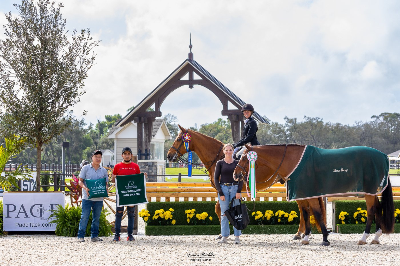 Keri Lee Guanciale aboard winning mount Blue Harbor beside her fourth-place horse Quintero at TerraNova