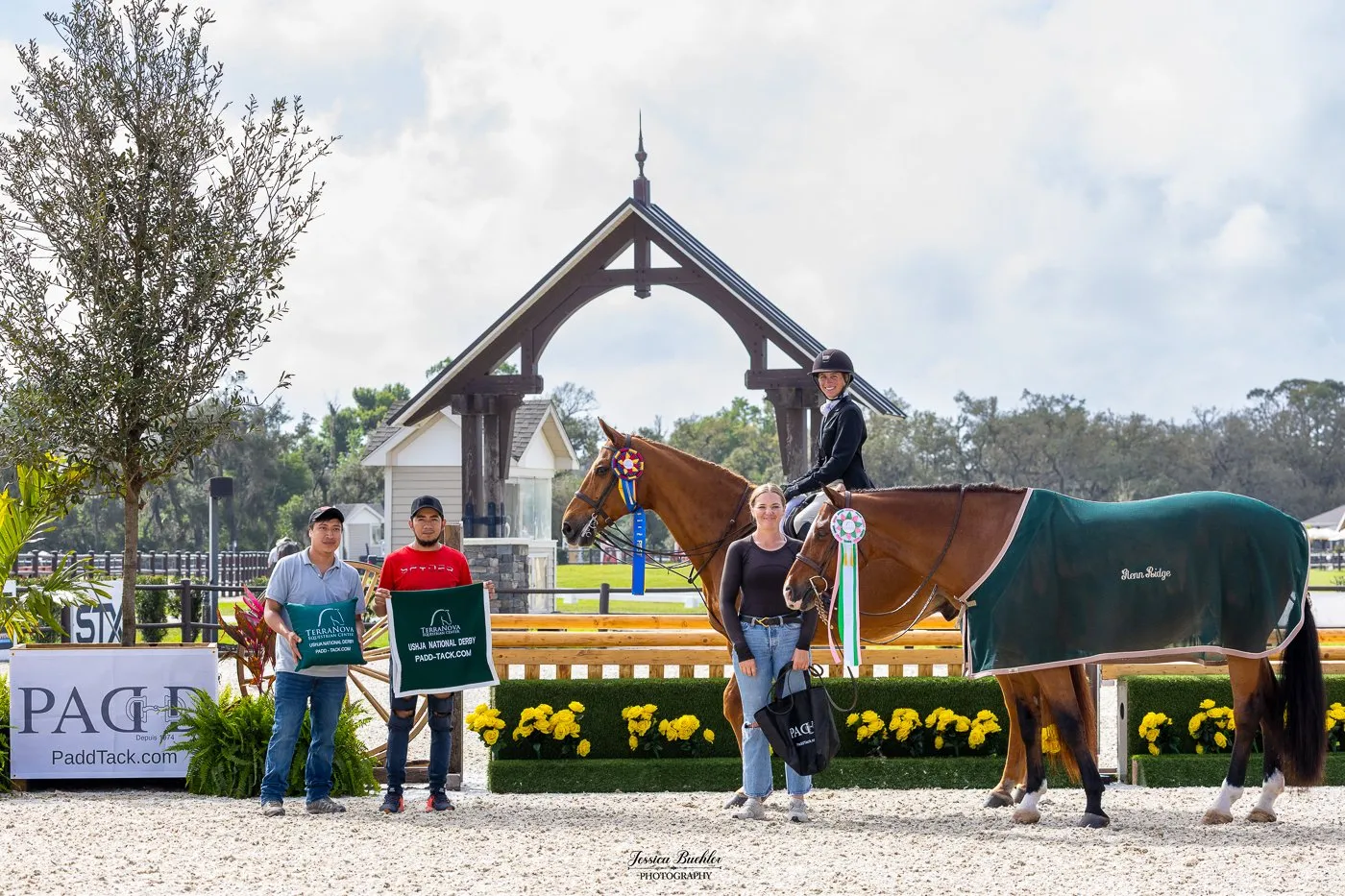 Keri Lee Guanciale aboard winning mount Blue Harbor beside her fourth-place horse Quintero at TerraNova