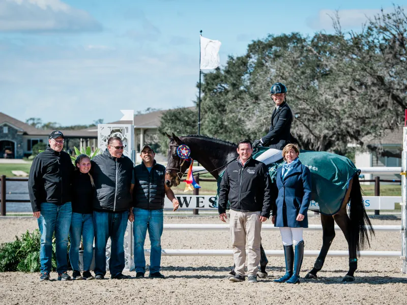 Kristen VanderVeen and Bull Run's Jireh winning the $50,000 Grand Prix of Sarasota at TerraNova