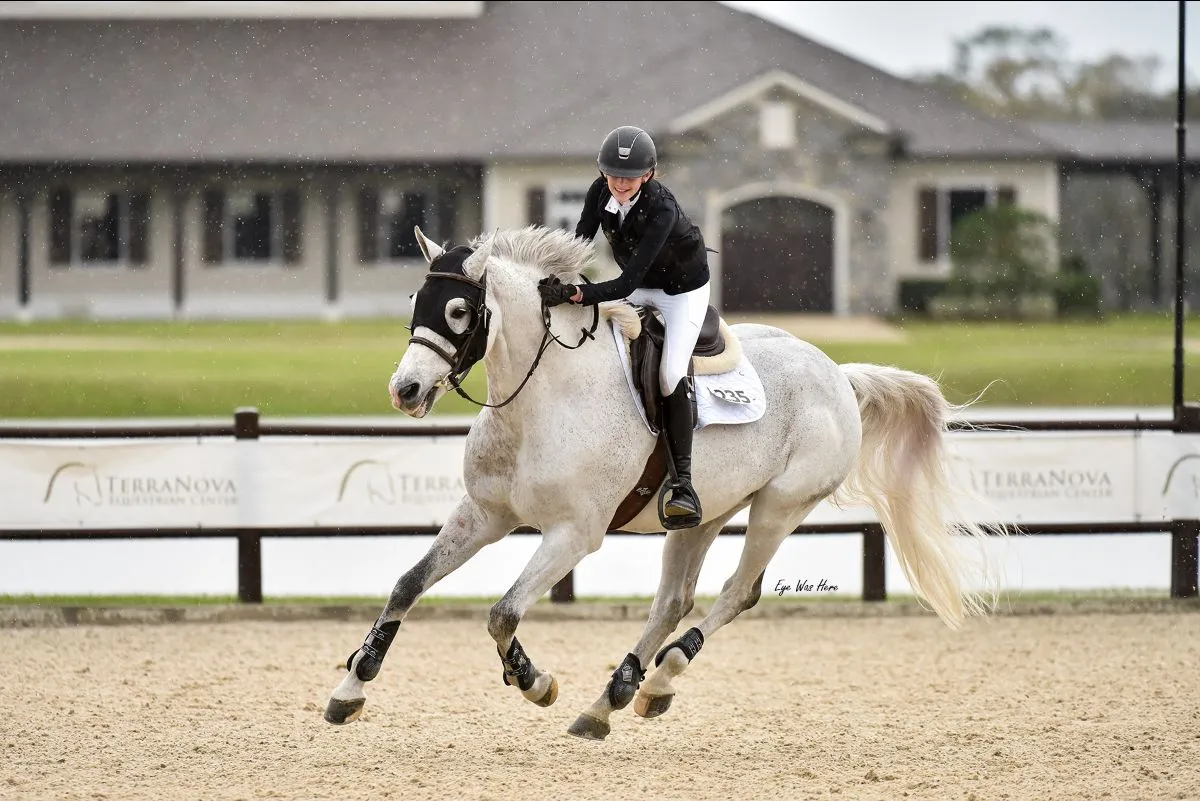 Lily Lidsky riding Calisinni to win the $2,500 1.0m Child/Adult Classic at TerraNova