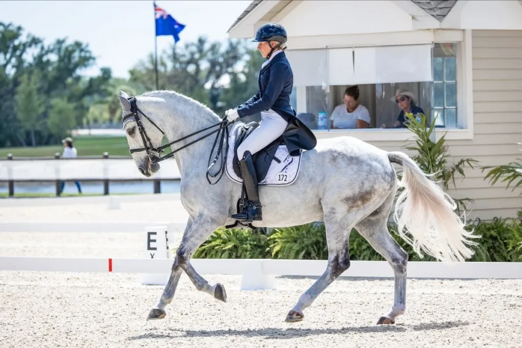 Liz Halliday-Sharp riding Cooley Be Cool in dressage at The Estates at TerraNova CCI4*-S
