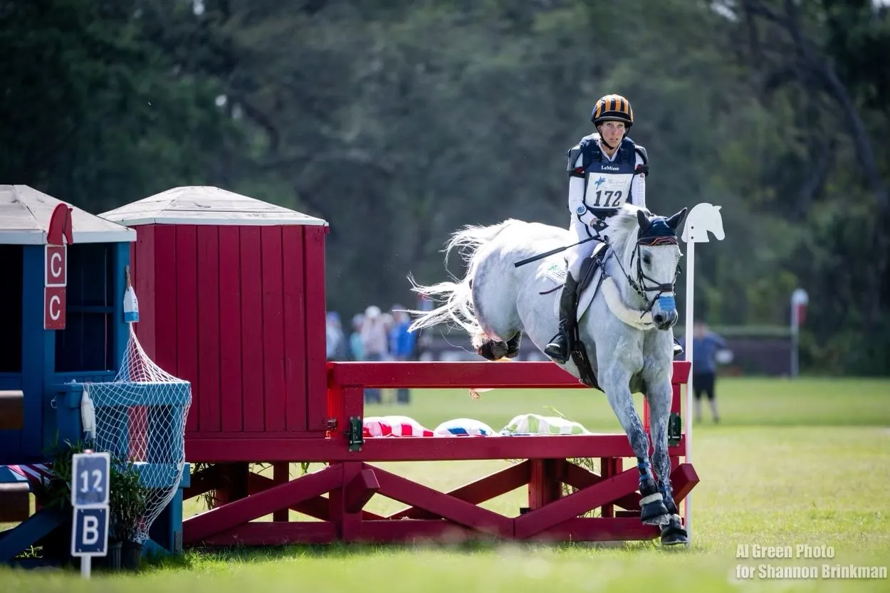 Liz Halliday-Sharp riding Cooley Be Cool over the Siesta Key lifeguard stand fence at TerraNova