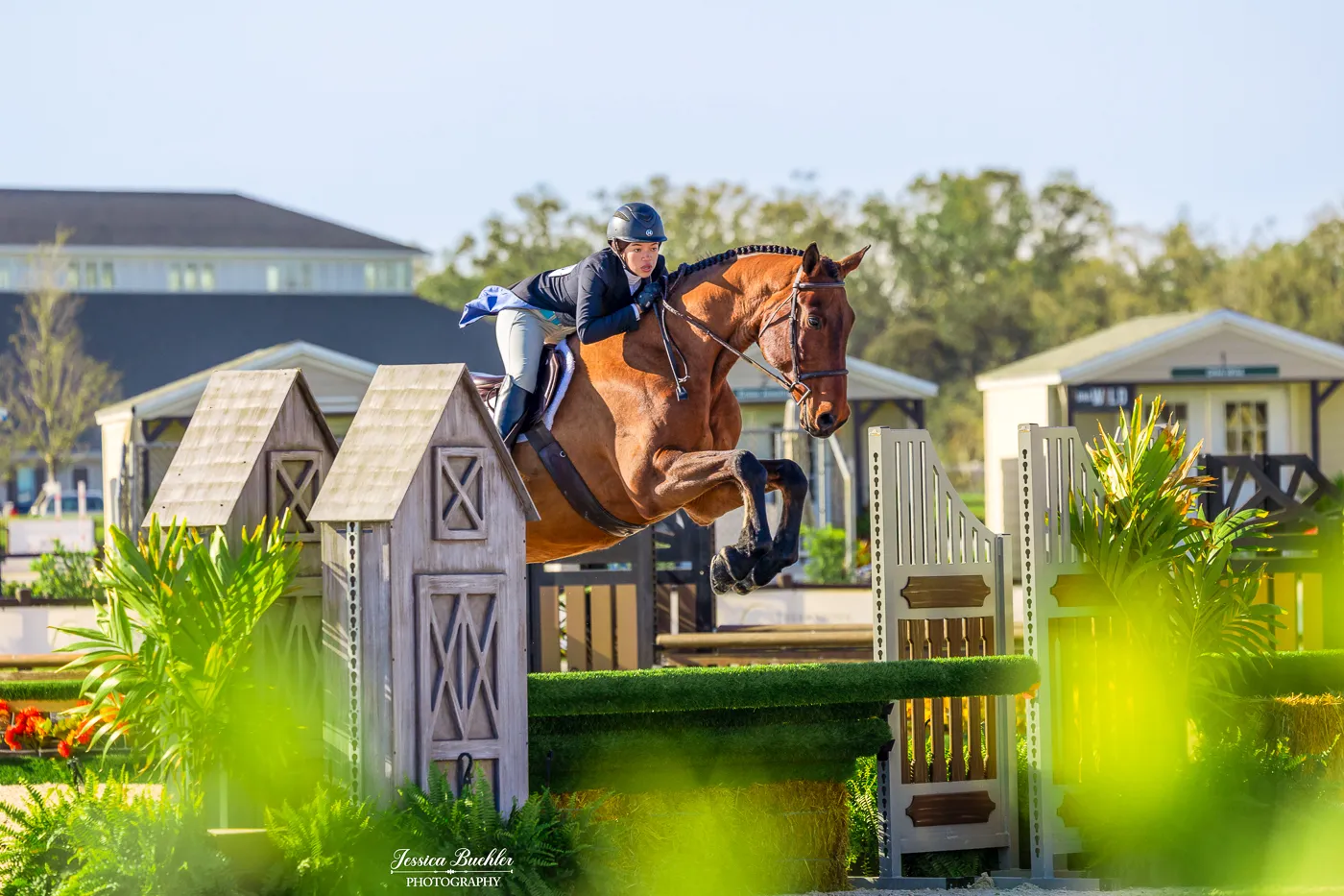 Magnolia Mendiola riding Contillon Blue in the $5,000 USHJA National Hunter Derby at TerraNova