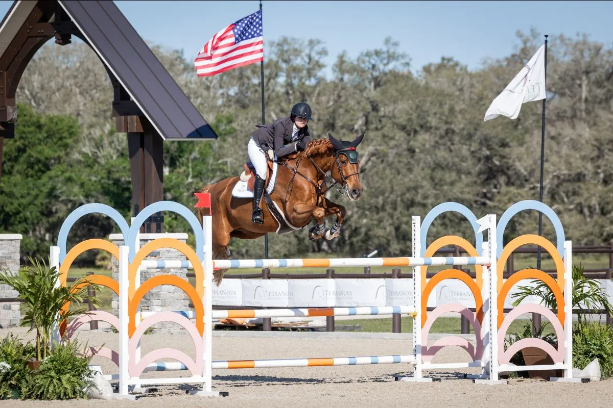 Maison McIntyre riding Venice Beach to third in the 1.40m Junior/Amateur Jumper Classic at TerraNova