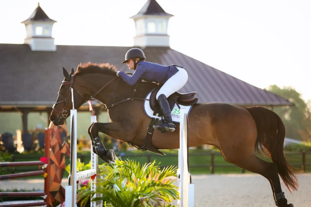 Mary Cunningham riding Quarterletto over a jump in the Jr/Am Jumper Classic at the TerraNova Winter Series. Photo by EQ Media.