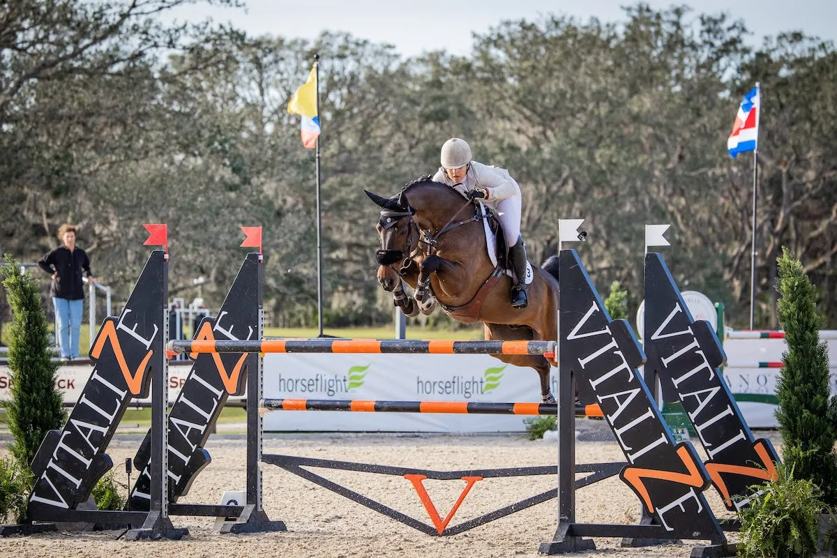 Megan McDermott riding Nintendo in the $38,700 BetHorseSports.com 1.45m Welcome CSI2* at Split Rock Sarasota