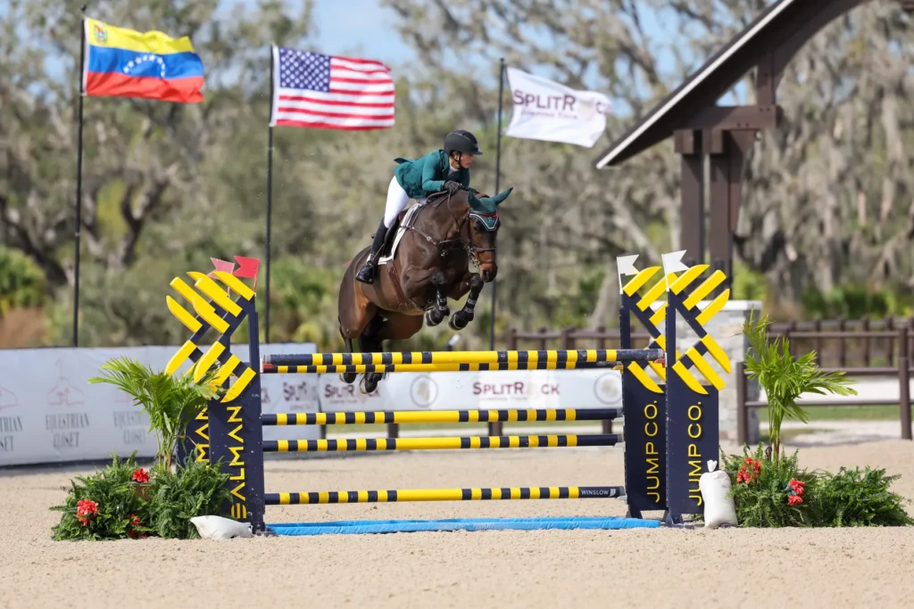 Rebecca Conway riding Jersey Girl to win the $100,000 Dutta Corporation 1.35m Championship at the Split Rock Jumping Tour Sarasota CSI2*