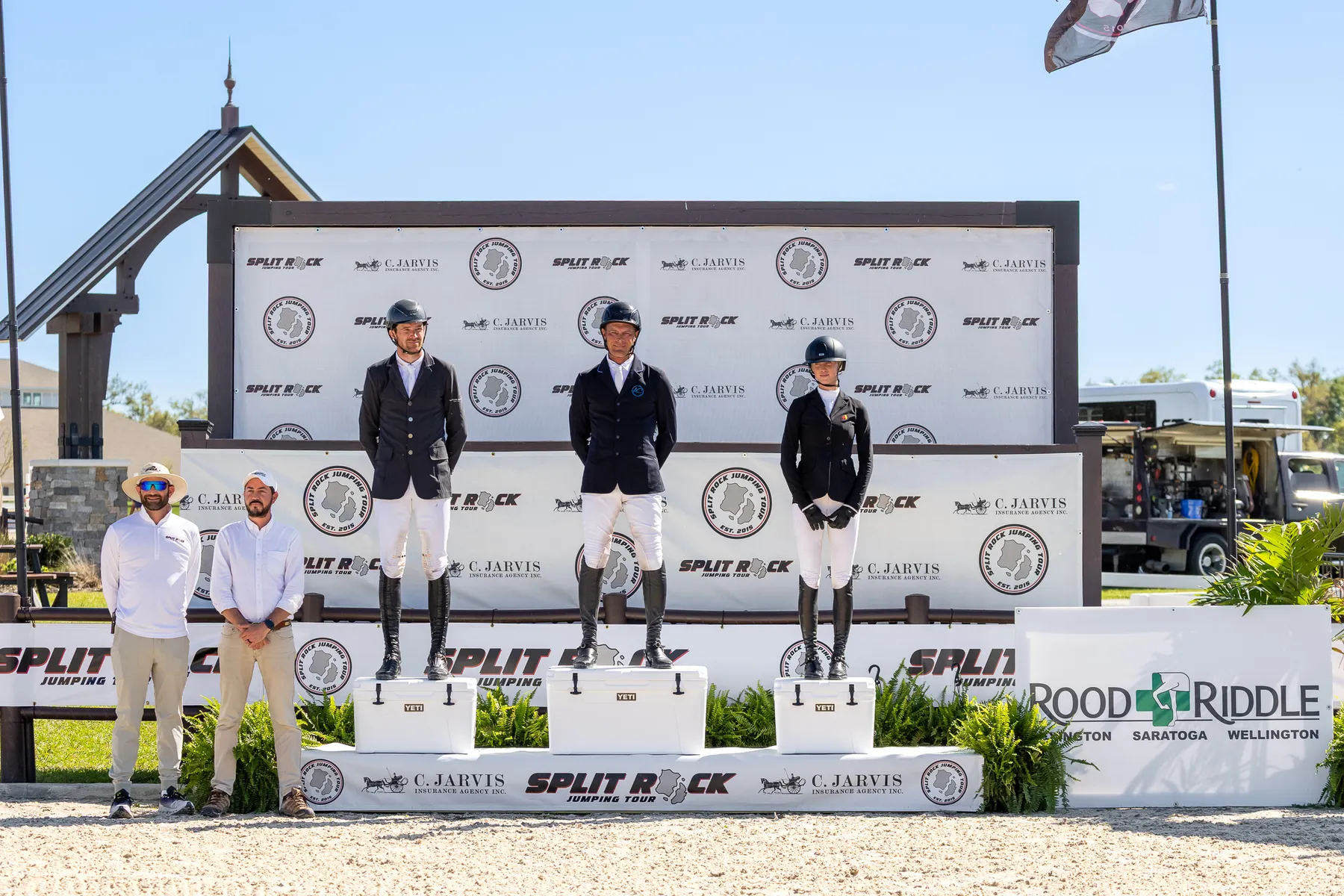 Adam Cramer, David Blake and Isabel Coxe on the Rood and Riddle Two-Phase Special podium