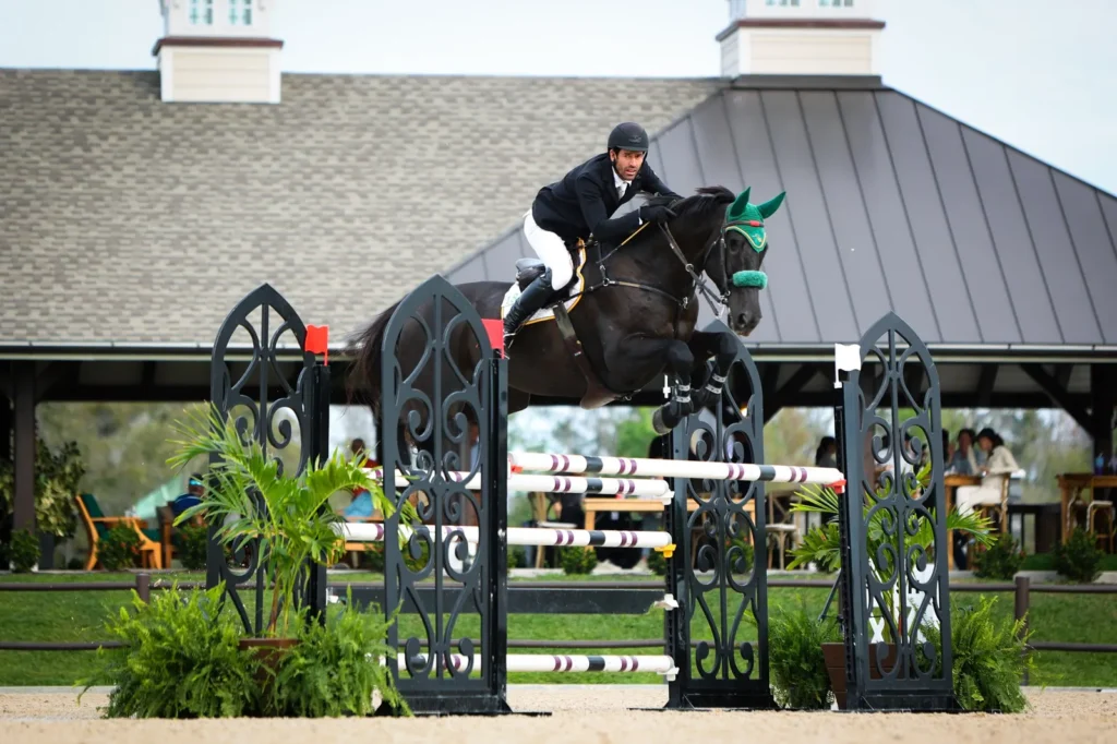 Rowan Willis riding Billy Guilder over a jump in the CSI2* Welcome Speed at TerraNova Equestrian Center. Photo by EQ Media.