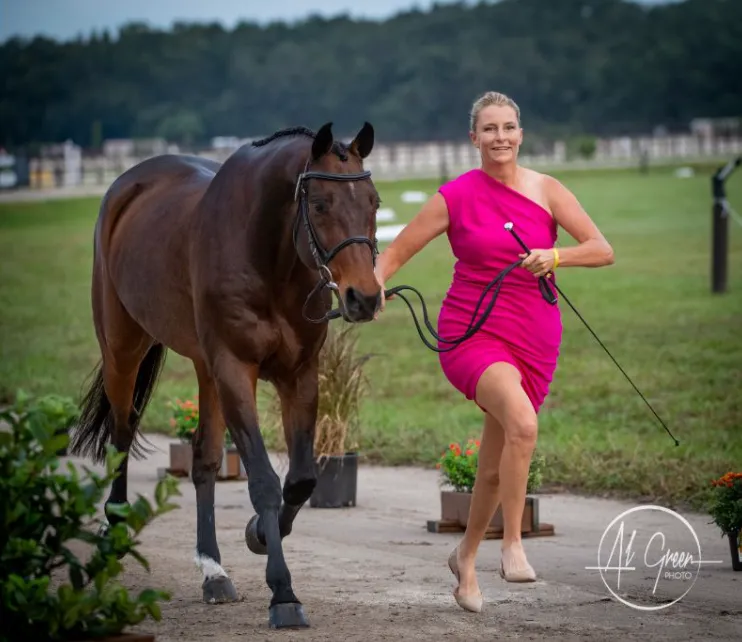 Sara Kozumplik-Murphy with Devil Munchkin at the FEI Horse Inspection at The Event at TerraNova