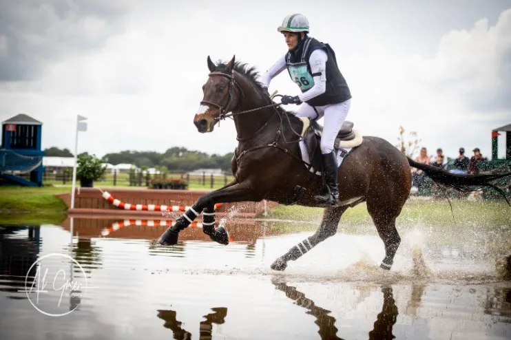 Sara Kozumplik-Murphy riding Devil Munchkin on cross-country to lead the CCI3*-S at The Event at TerraNova