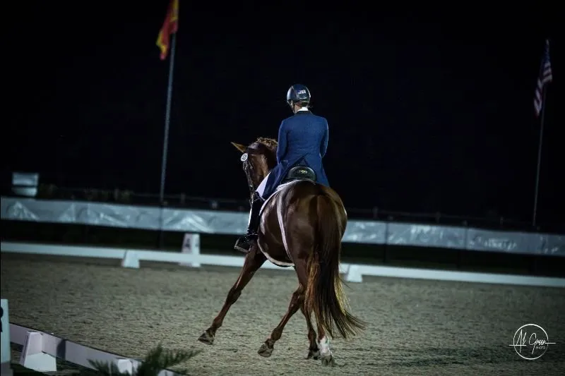 Sarah Tubman riding First Apple to win the CDI-W Grand Prix Freestyle at TerraNova Dressage II