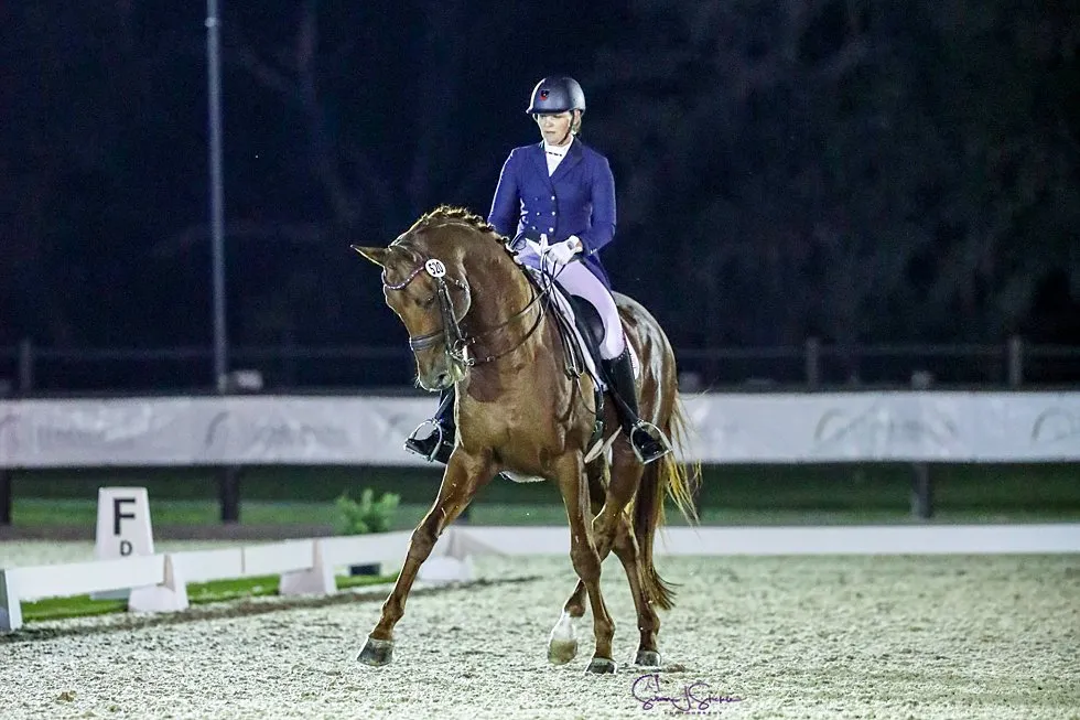 Sarah Tubman riding First Apple to win the CDI-W Grand Prix at TerraNova Dressage II