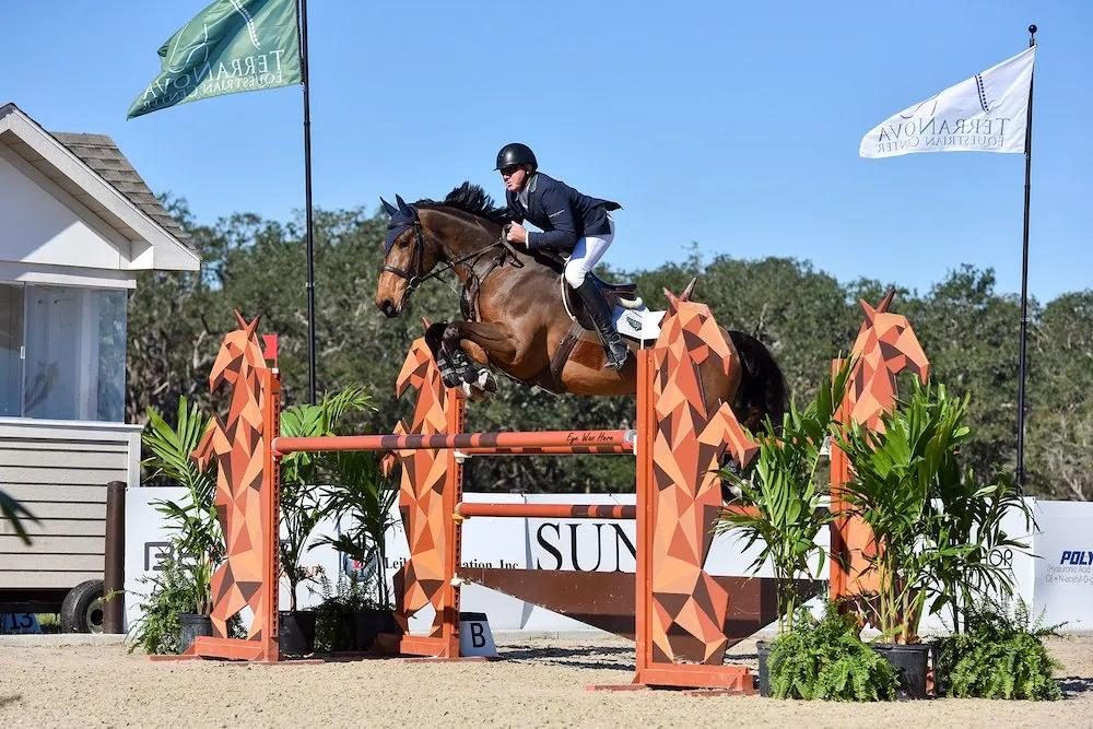 Scott Keach riding third-place mount Cencorinue PS in the $50,000 Grand Prix of Sarasota at TerraNova
