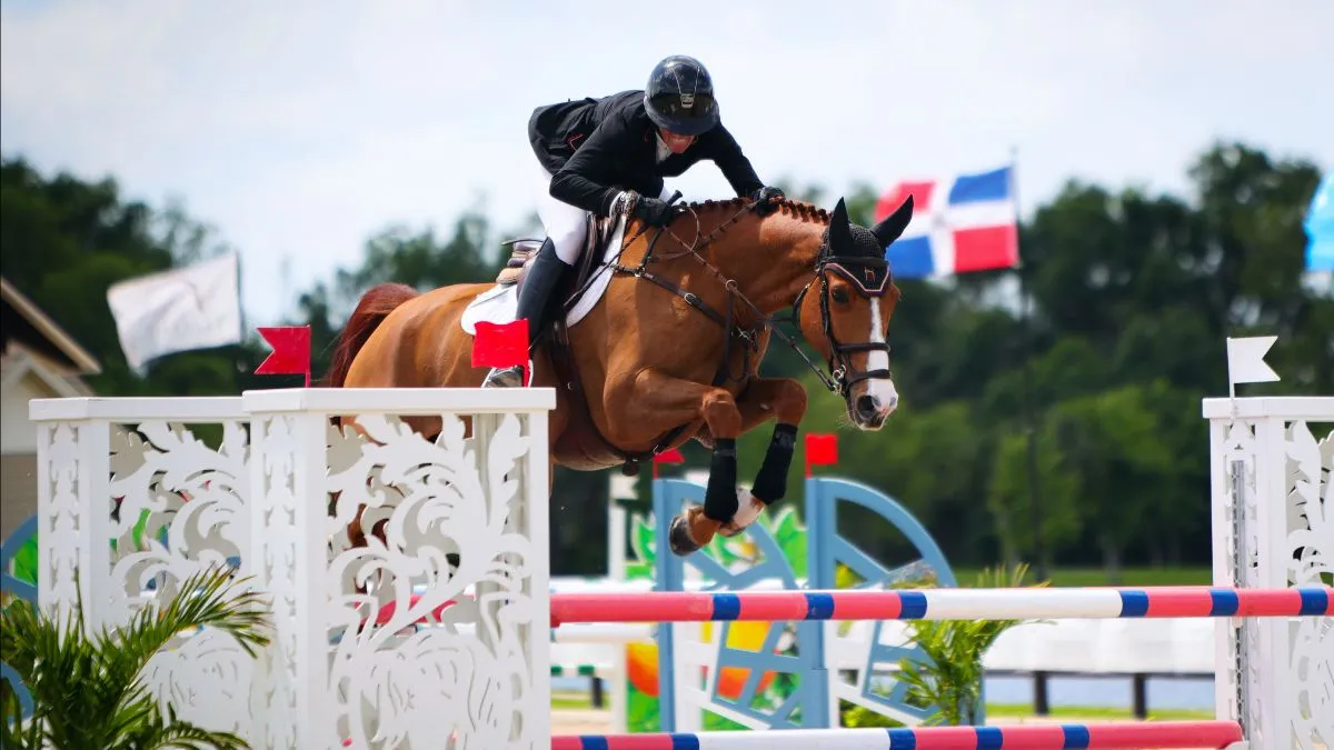 Shannon E. Hicks riding Halo de Maugre to win the $20,000 Laughlin Tanner Group 1.35m National Prix at TerraNova