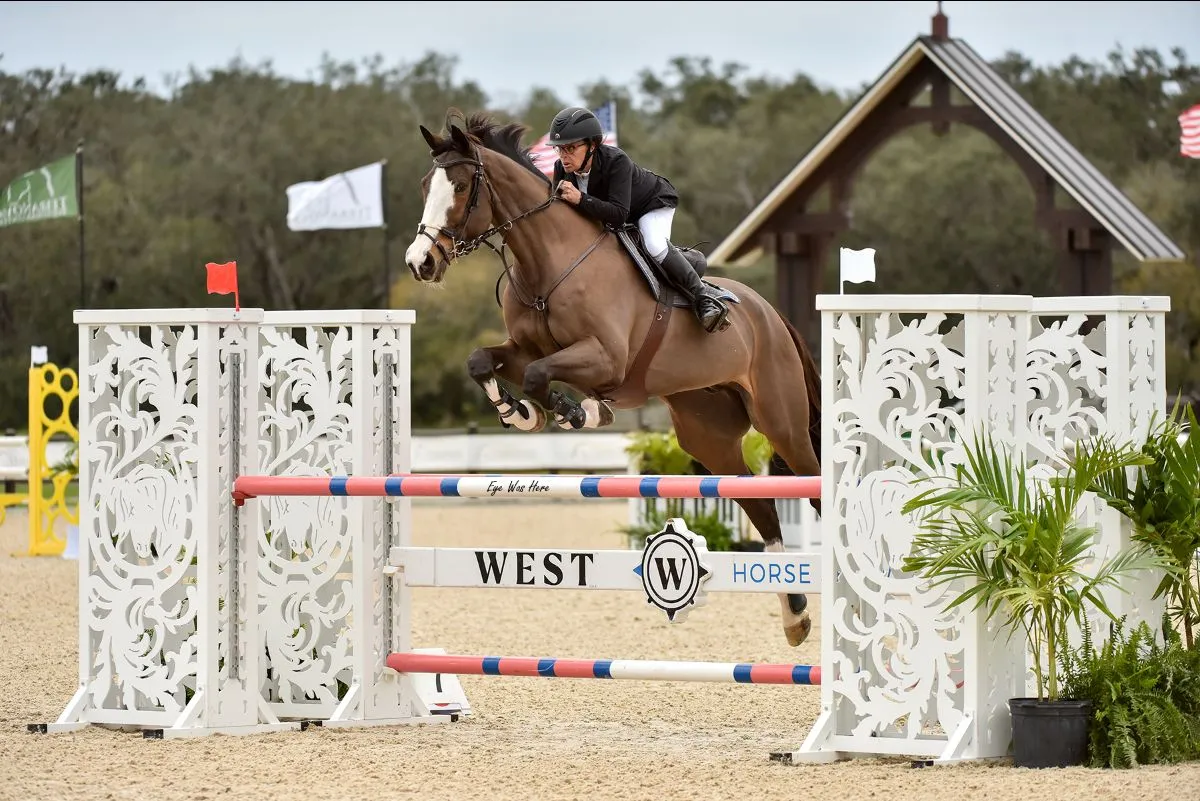 Sharon Brown riding Thunderstroc USA to win the $10,000 1.20m Junior/Amateur Jumper Classic at TerraNova