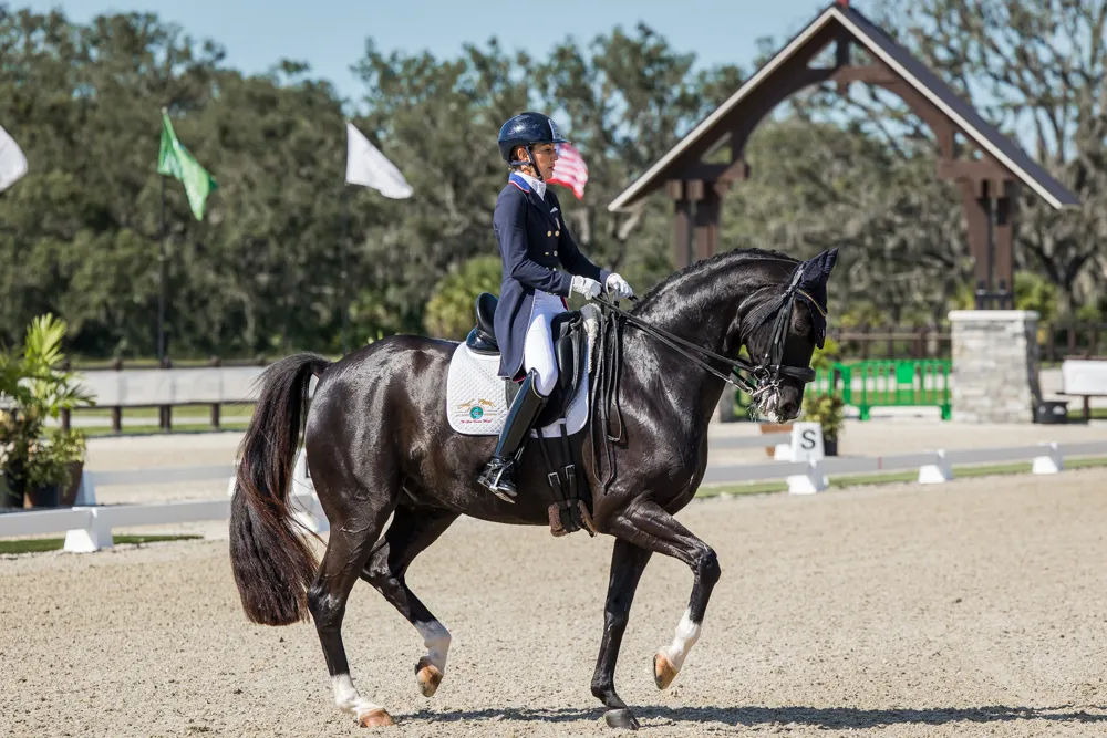 Susan Dutta riding Don Design DC at the 2023 TerraNova Dressage II CDI3*/CDI-W