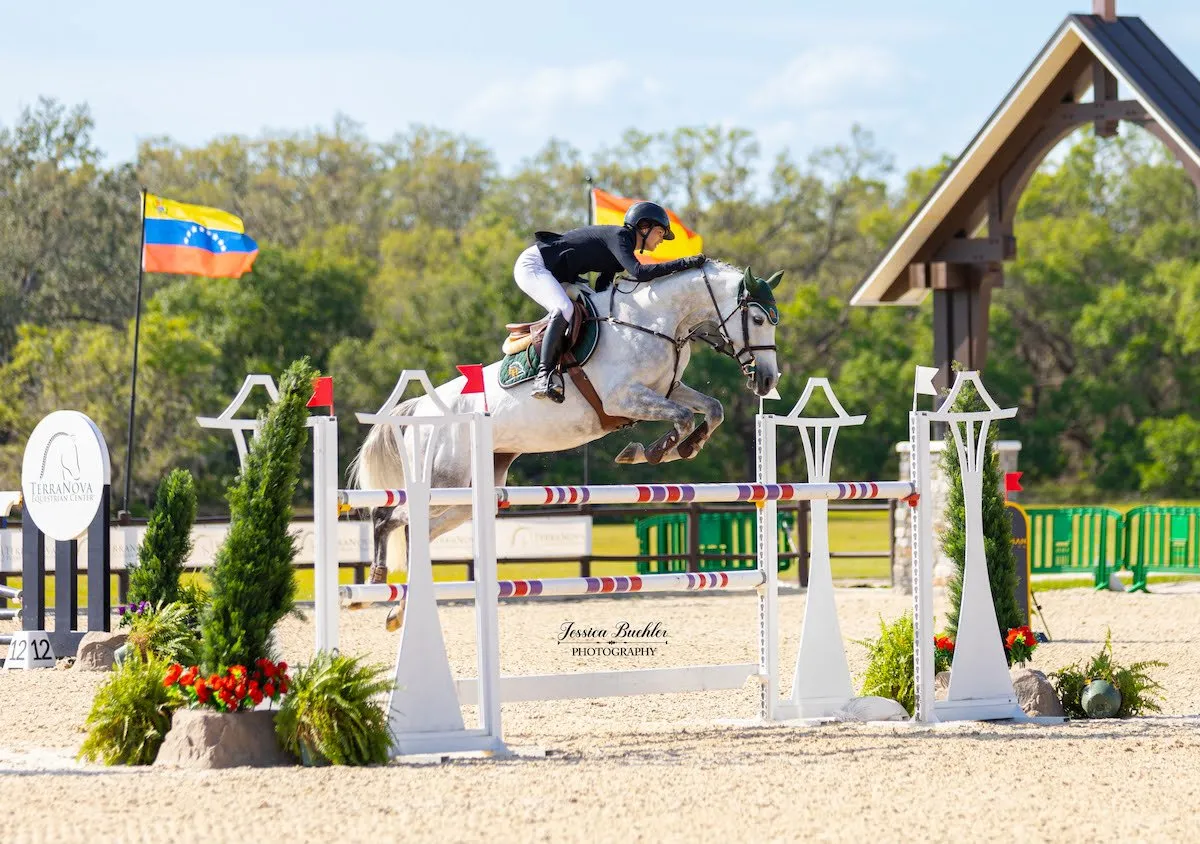 Tanimara Macari riding Cordelia GP Z in the FEI 1.40m Welcome Speed at TerraNova