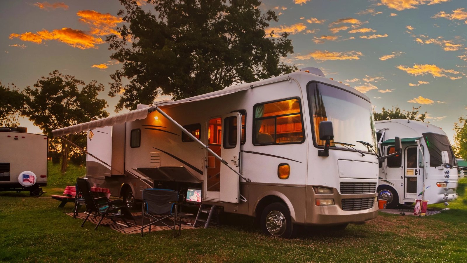 RV at the TerraNova campground at sunset