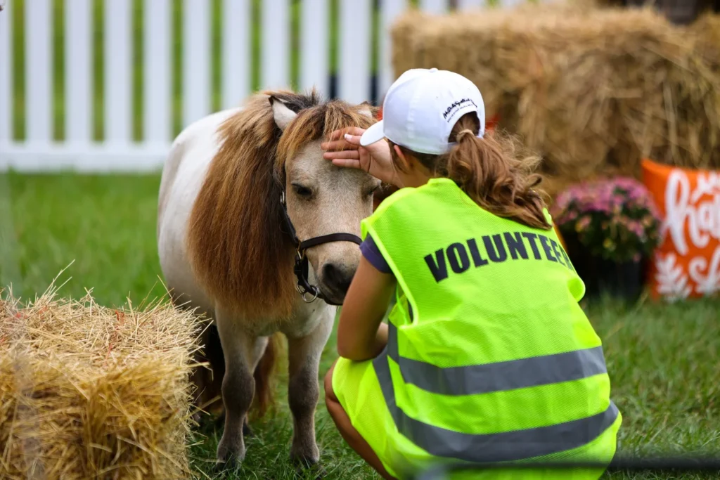 Young volunteer with a miniature horse at The Event at TerraNova